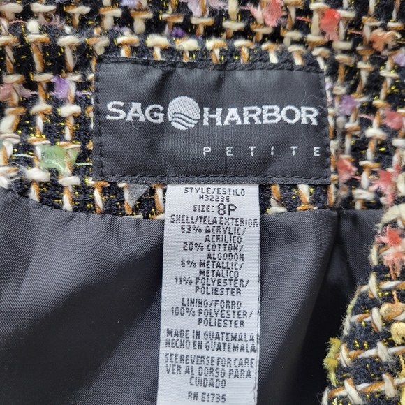 Sag Harbor Tweed Blazer Size 8 P Multi Color Metallic Zip Front Slip Pockets - Picture 4 of 9